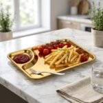 Luxury Serving Set - Quality gold finish stainless steel divided service tray for catering (GOId) - Image 2