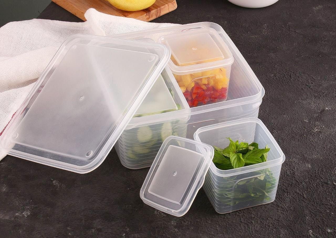 71+0OrSL7vL._AC_SL1280_ Generic Plastic Food Storage Container Set, 4-in-1, Clear, with Lids, for Refrigerator and Pantry Use - Image 1