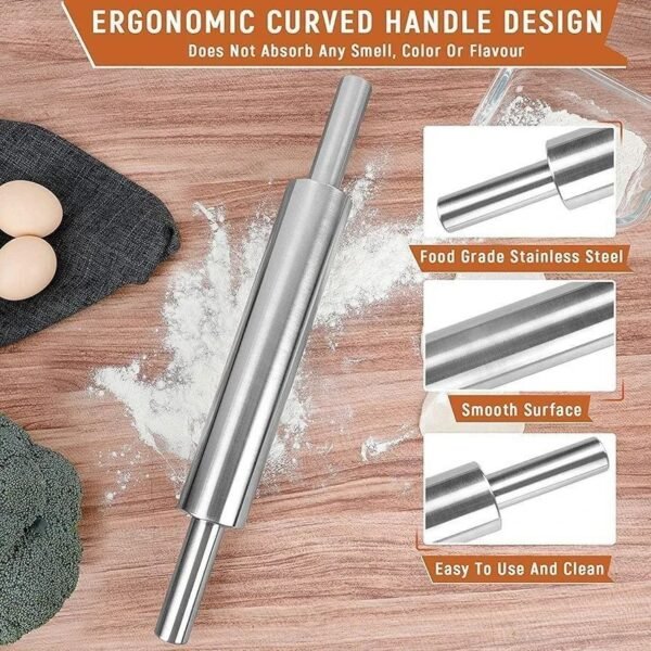 Classic Stainless Steel Rolling Pin, Smooth Non Stick, Professional Dough Roller, Suitable for Baking, Pastry, Cookies, Pizza Dough, Pasta
