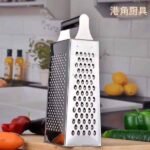 ⁦VA Stainless Steel Four Sided Box Grater with Handle, Kitchen Grater and Slicer for Cheese, Vegetables, Fruits and Carrots, Dishwasher Safe Manual Grating Tool⁩ - الصورة ⁦3⁩